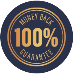 100 percent money back guarantee badge for risk-free purchase assurance
