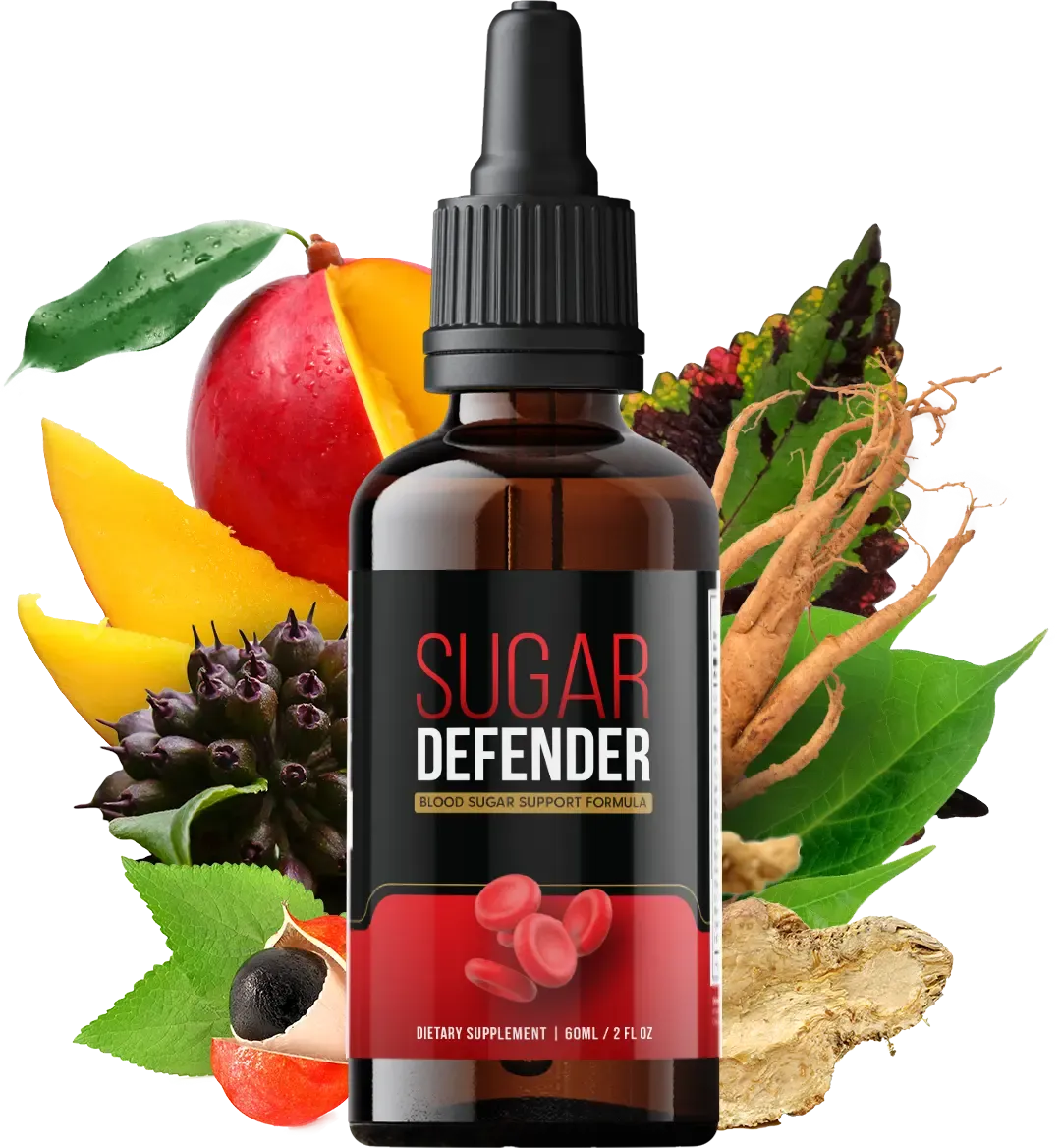 Sugar Defender liquid drops bottle with natural ingredients for blood sugar support and metabolic health