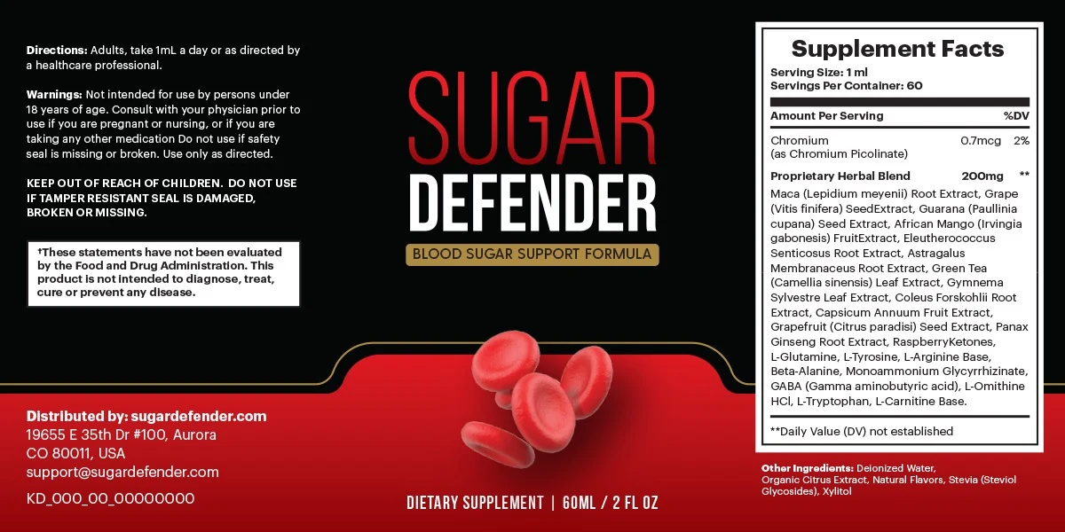 Sugar Defender label directions and Supplement Facts