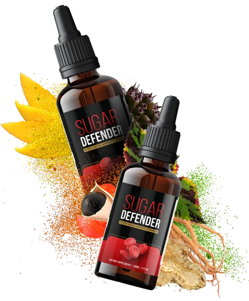 Two Sugar Defender bottles with ingredient imagery